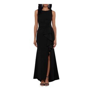 Betsy & Adam Women's Sz 6 Christine Scuba Crepe Ruffle Black Maxi Gown Dress NEW